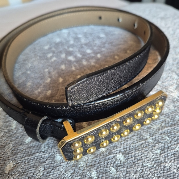 OSCAR DE LA RENTA Black Leather Belt with Gold Studs SIZE M - Picture 2 of 9